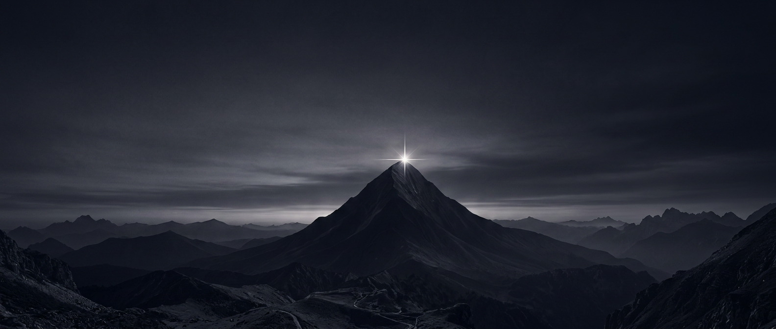 Mountain peak at night with a single light